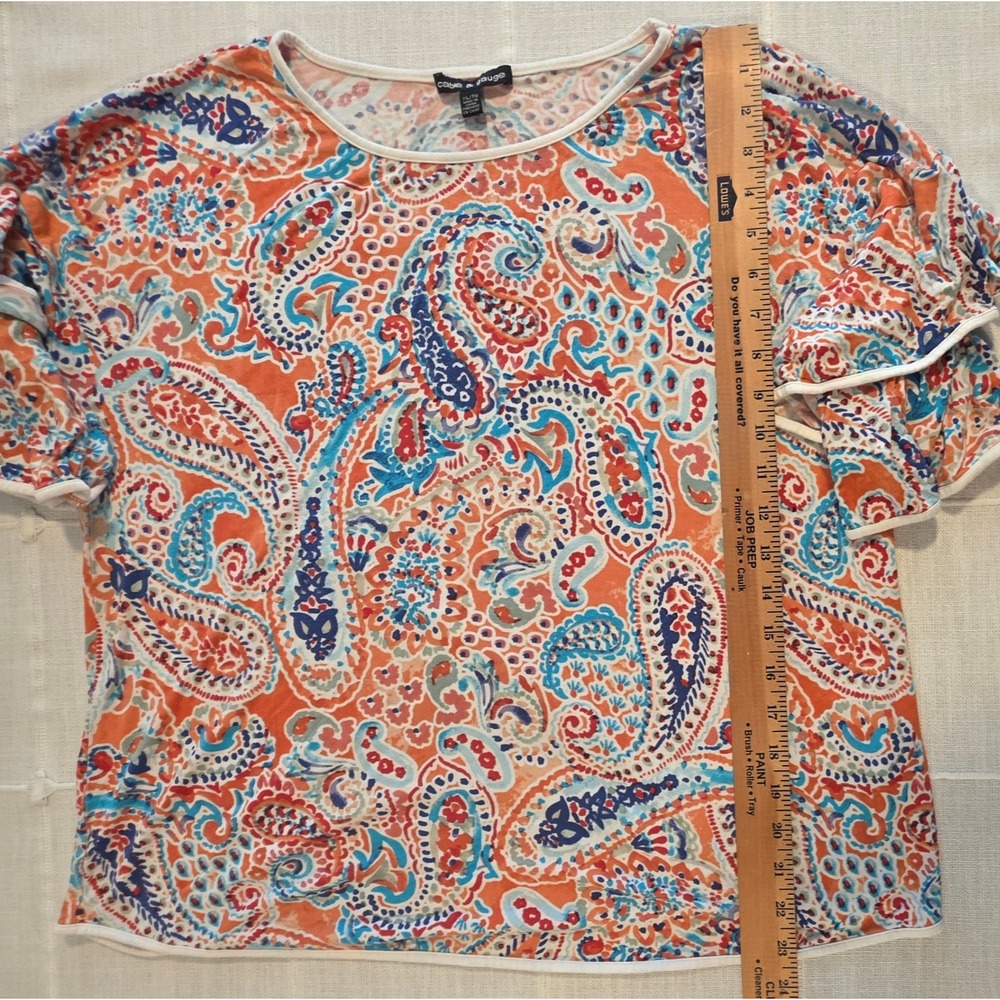 Cable & Gauge Orange Blue Paisley Flutter Sleeve Top XL - Picture 5 of 6
